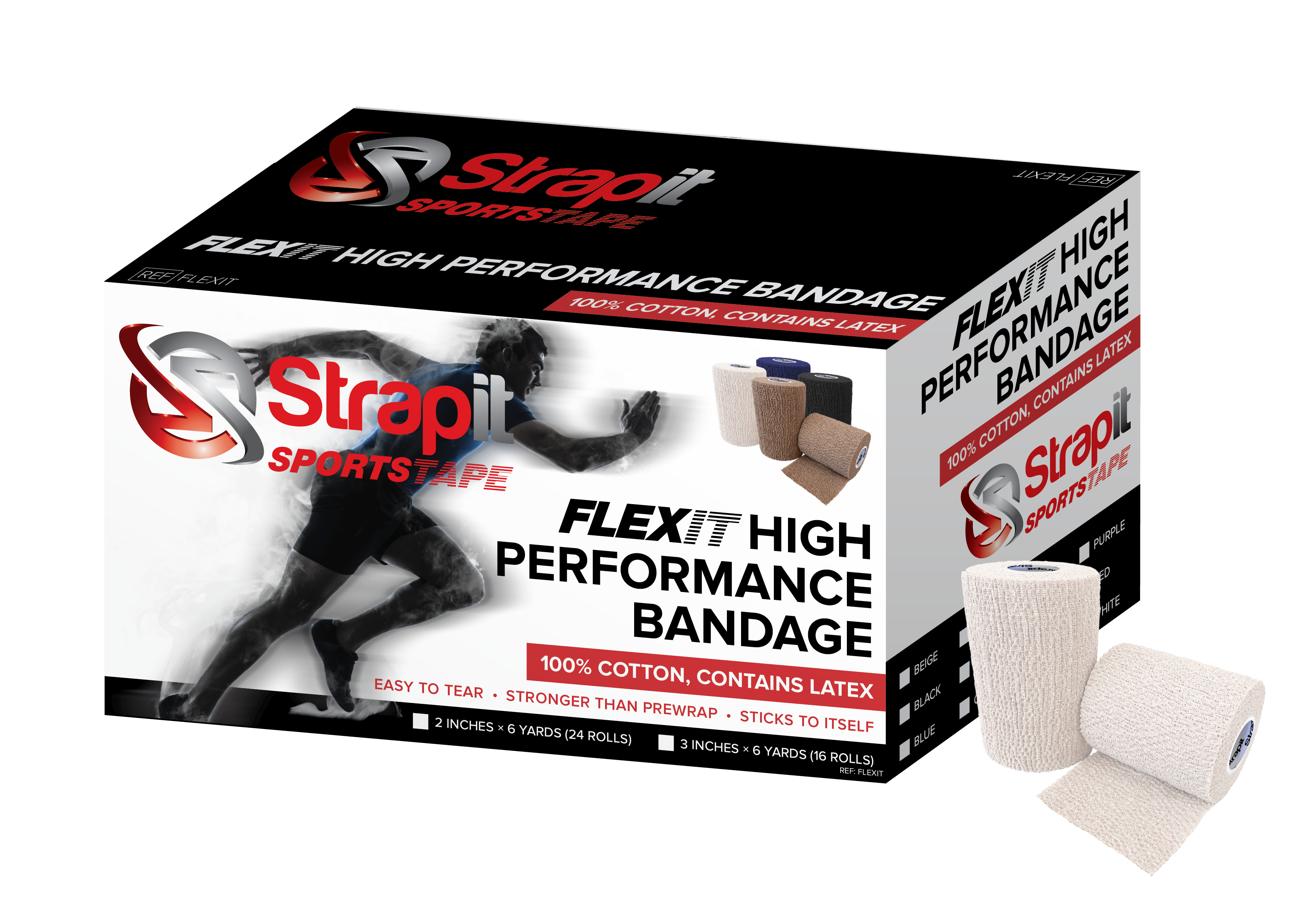 Strapit Flexit High Performance Bandage - 7,5 cm x 5,5 m - wit - 16 stuks