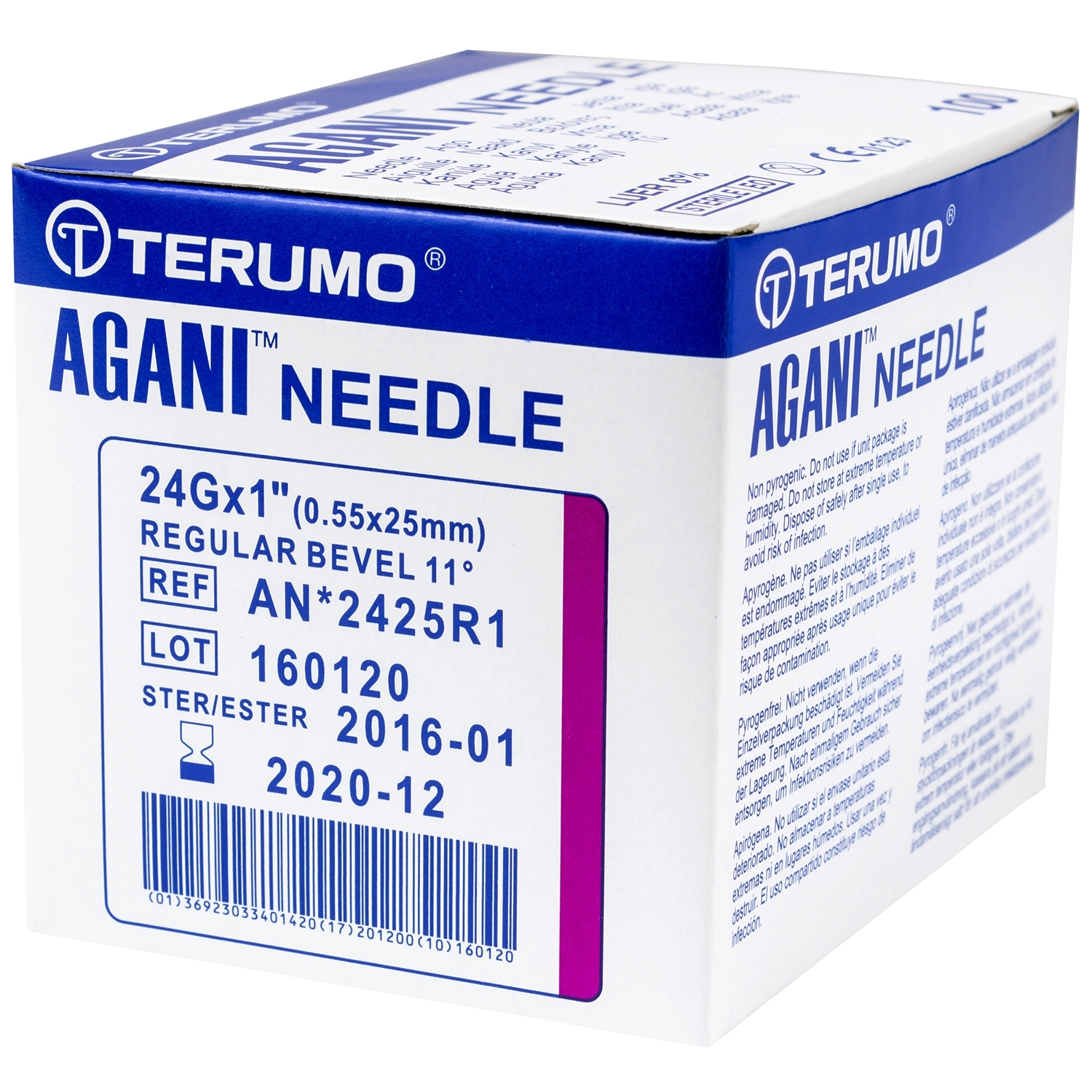 Terumo Agani aiguille - 24 G x 25 mm - mauve (100 pcs)