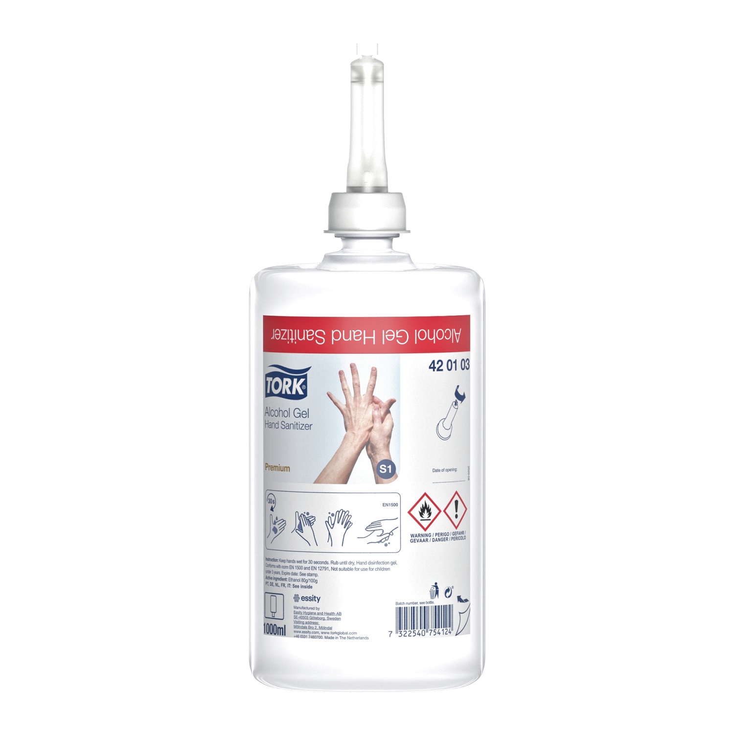 TORK gel désinfectant 80% recharge - hydro alcool S1 - 1 l