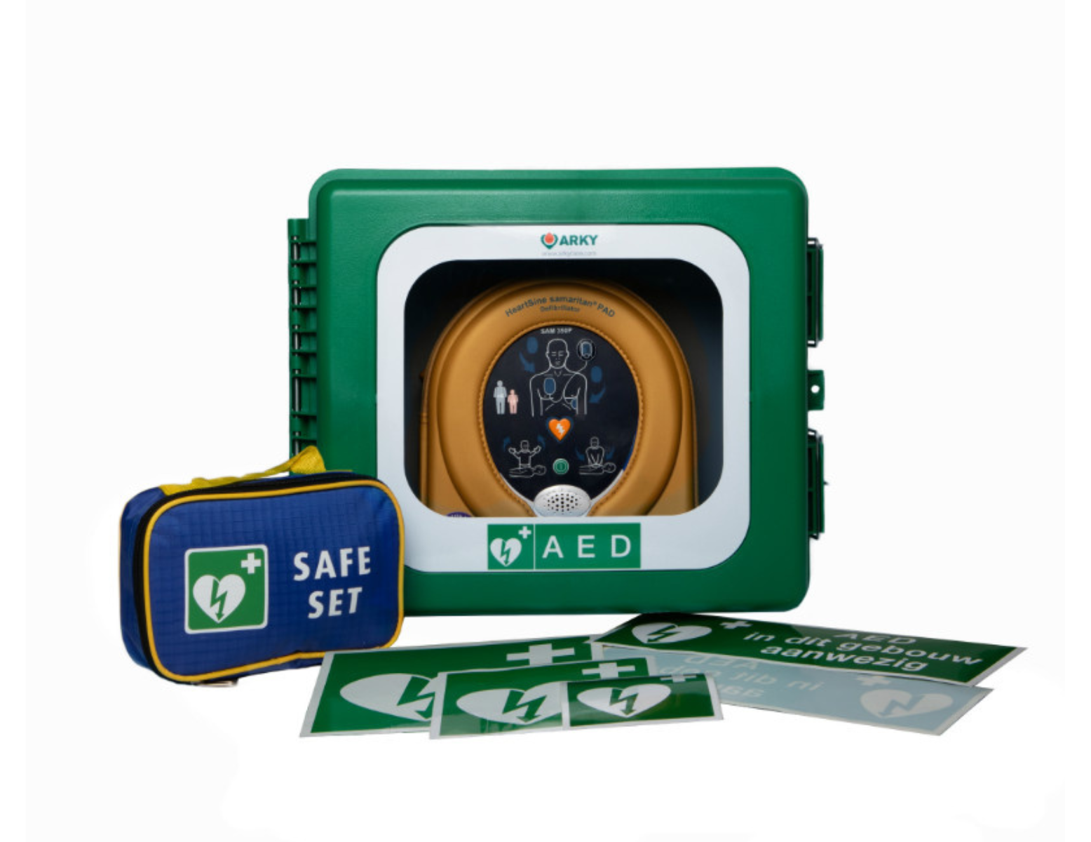 AED buitenkast met alarm en verwarming v. Heartsine defibrillator - 34 x 40 x 20 cm - groen