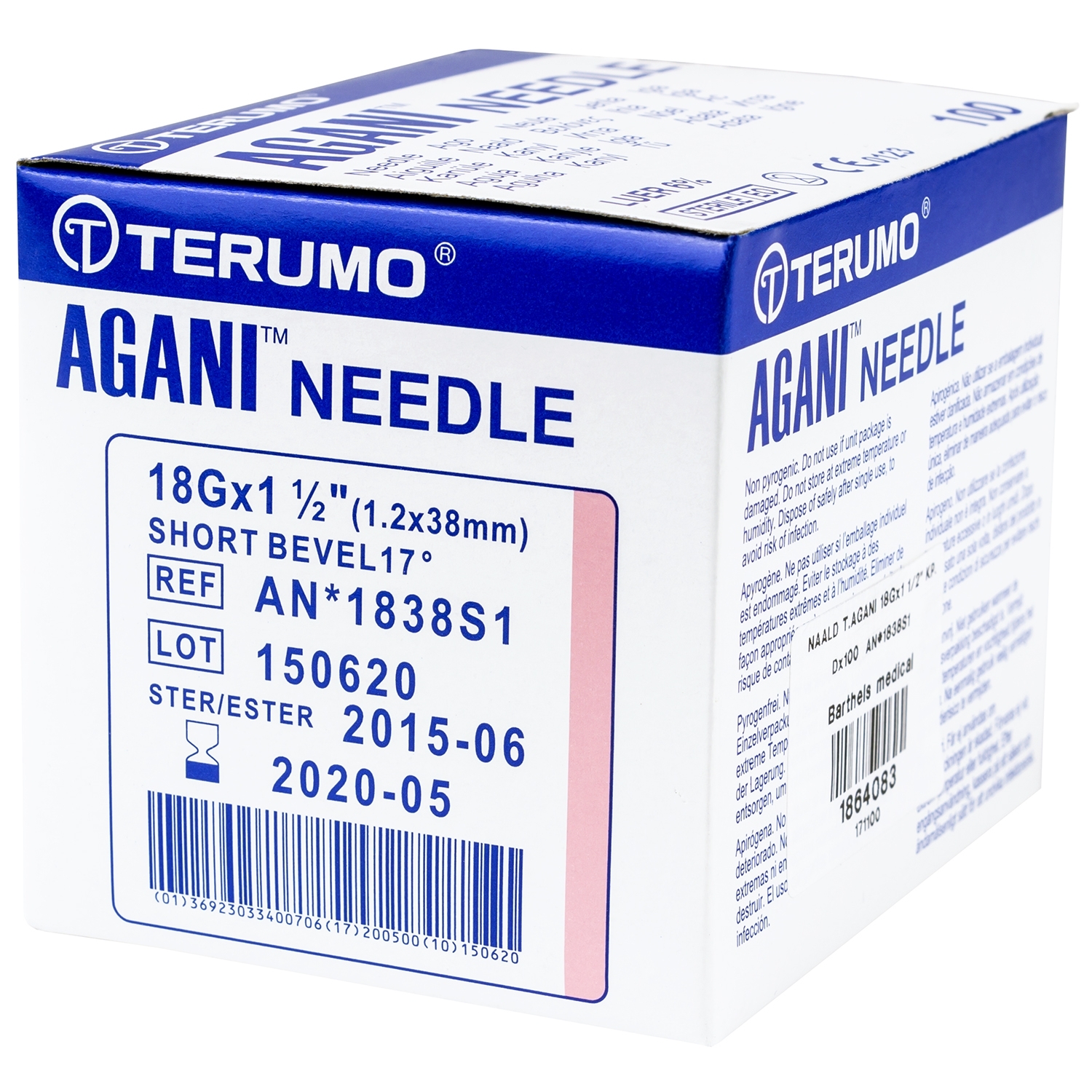 Terumo Agani aiguille - 18 G x 38 mm - rose (100 pcs)