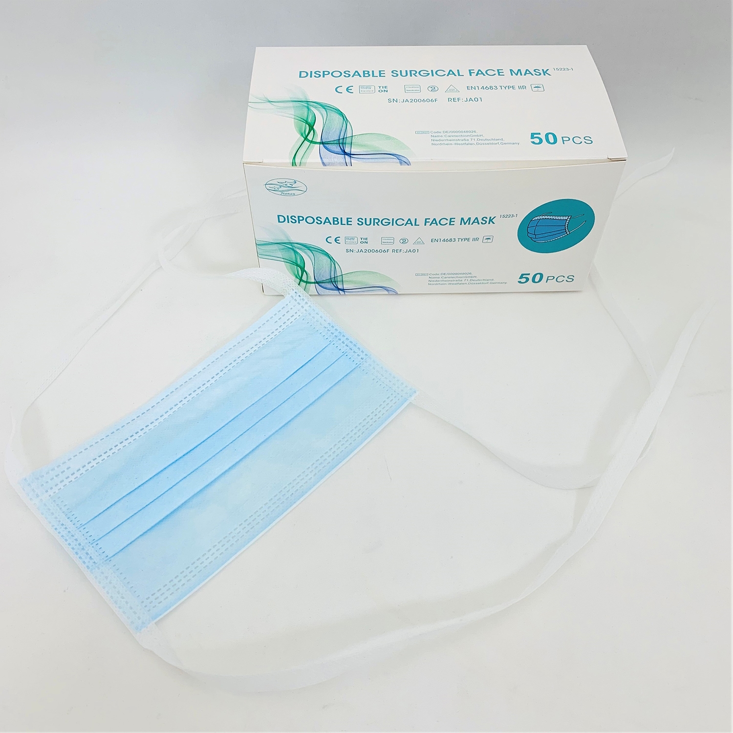 Masque buccal chirurgical type IIR - 3 couches - 4 lanières (50 pcs)