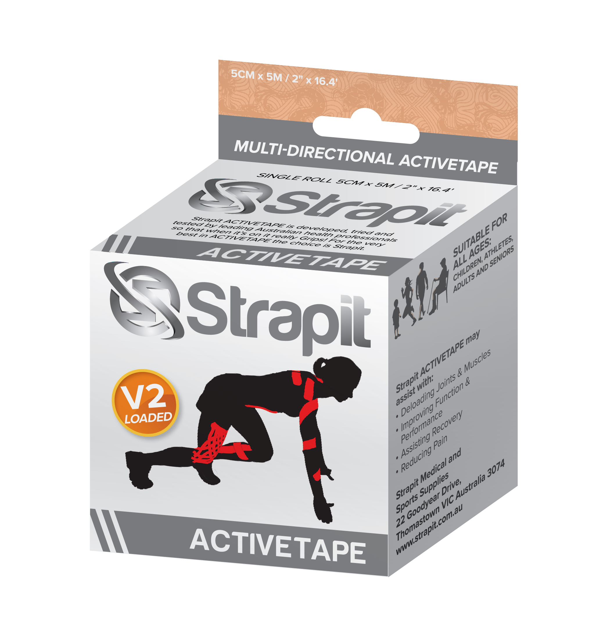 Strapit Active Tape V2 - beige met beige patroon - 5 cm x 5 m