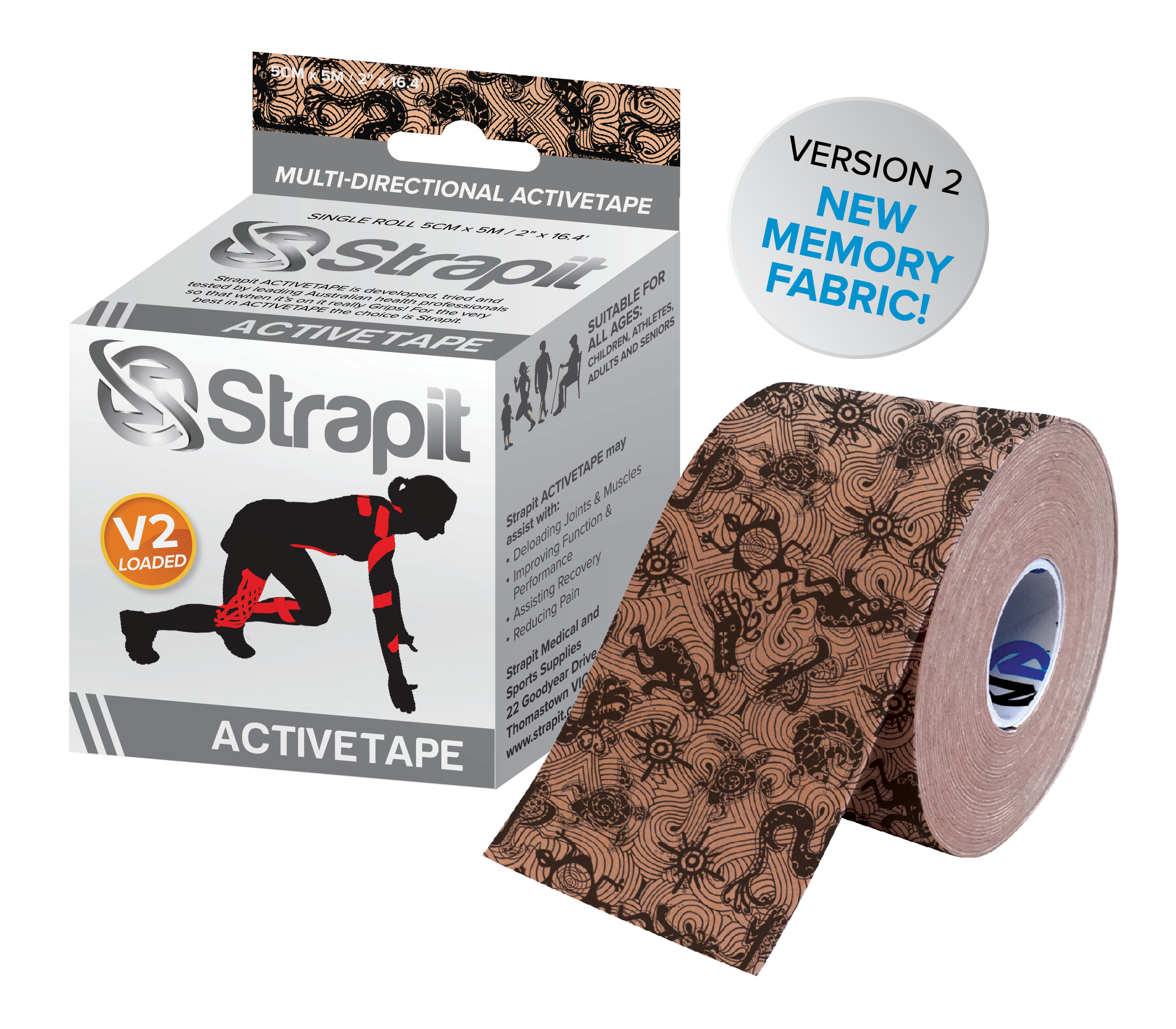 Strapit Active Tape V2 - beige met zwart patroon - 5 cm x 5 m
