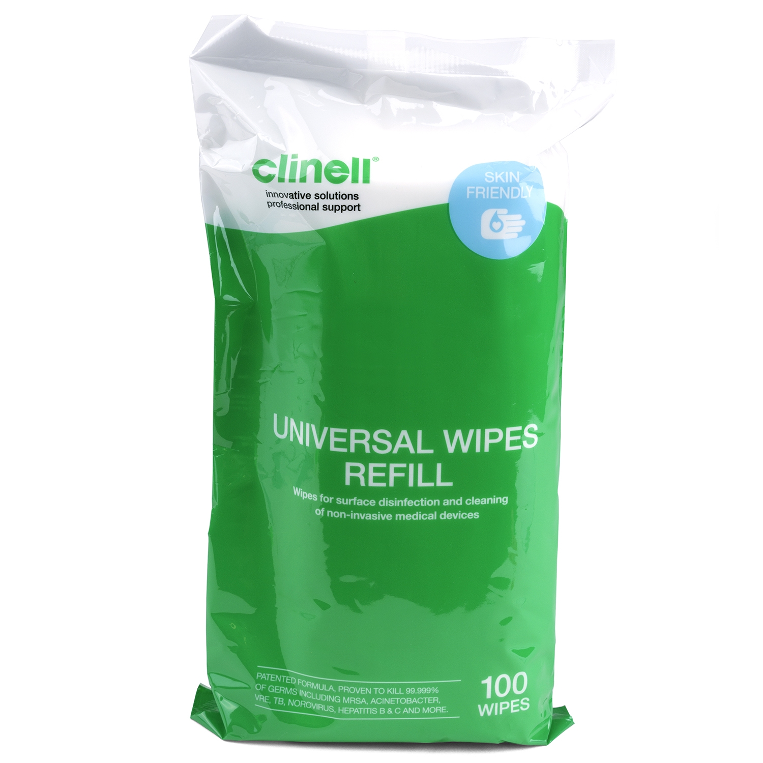 Clinell Universal lingettes désinfectantes surfaces médicales - sans alcool - recharge tube (100 pc)